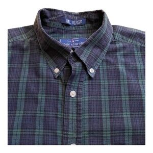 JOHN ASHFORD-GREEN AND BLUE PLAID-BUTTON FRONT-SIZE LARGE TALL